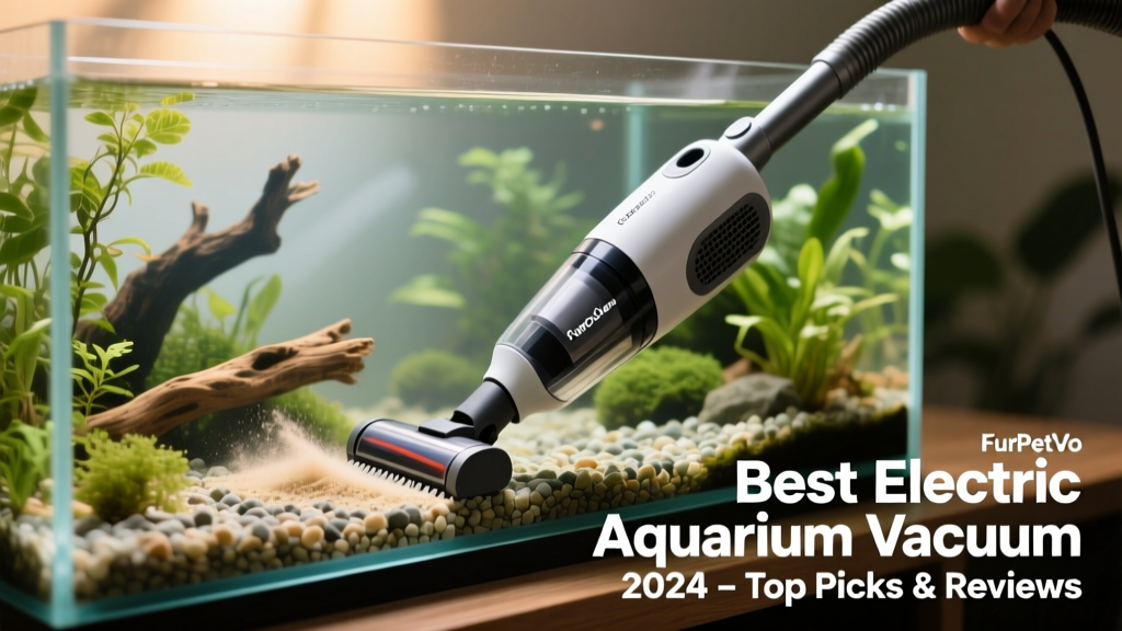 FurPetVo CompactClean Mini in use inside a 10-gallon planted nano aquarium, showing clear water and clean substrate