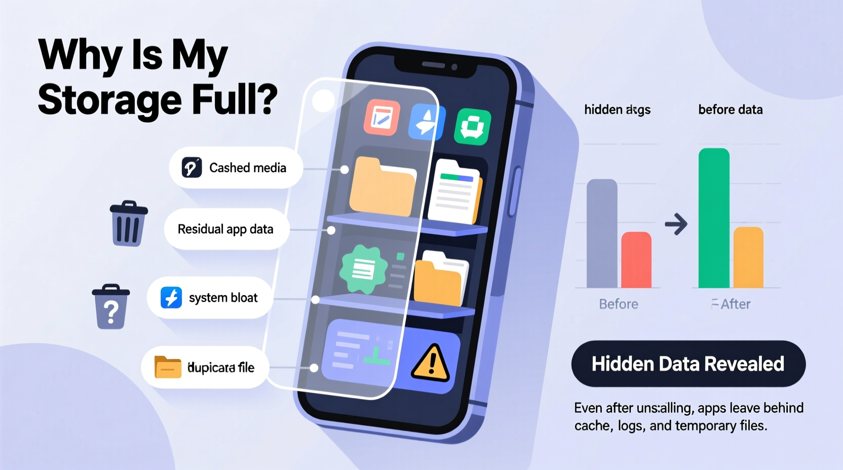 why is my phone storage full even after deleting apps hidden data revealed