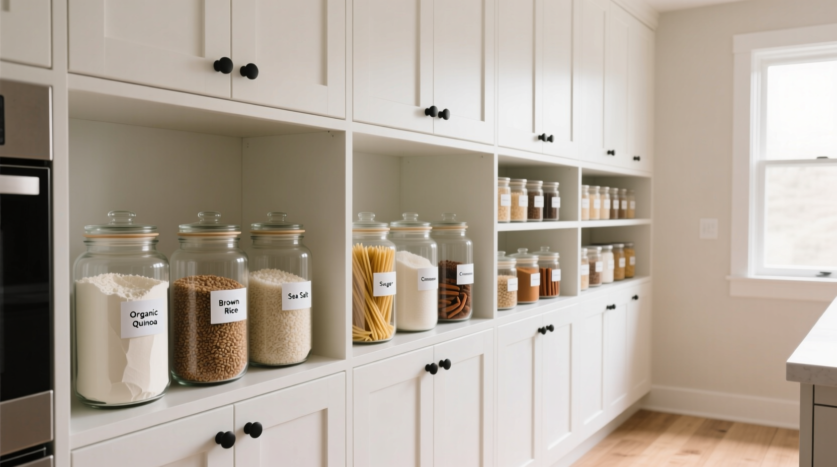 how to organize a minimalist pantry with reusable glass jars and smart labeling