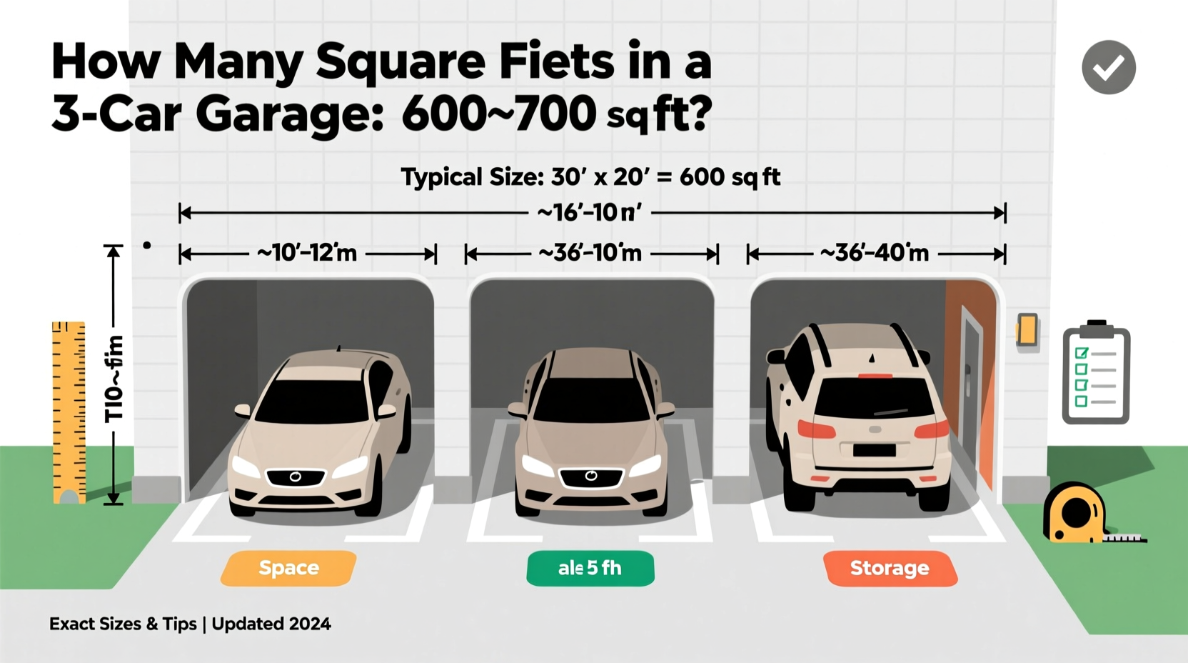 how many square feet in a 3 car garage