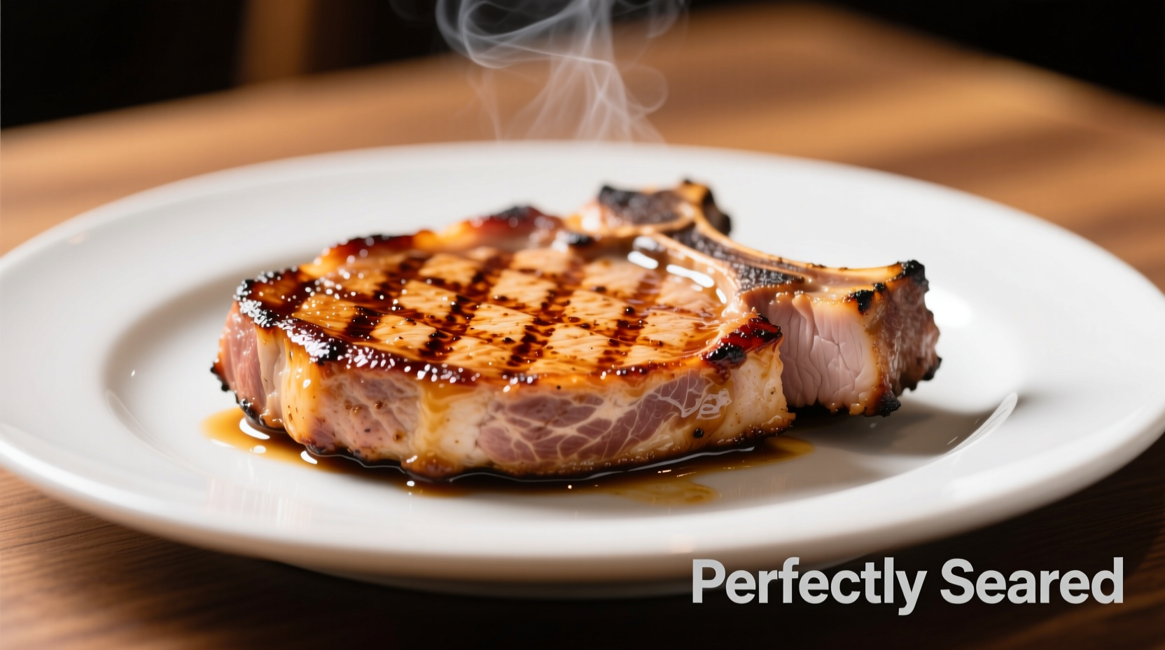 Perfectly seared pork chop with juices