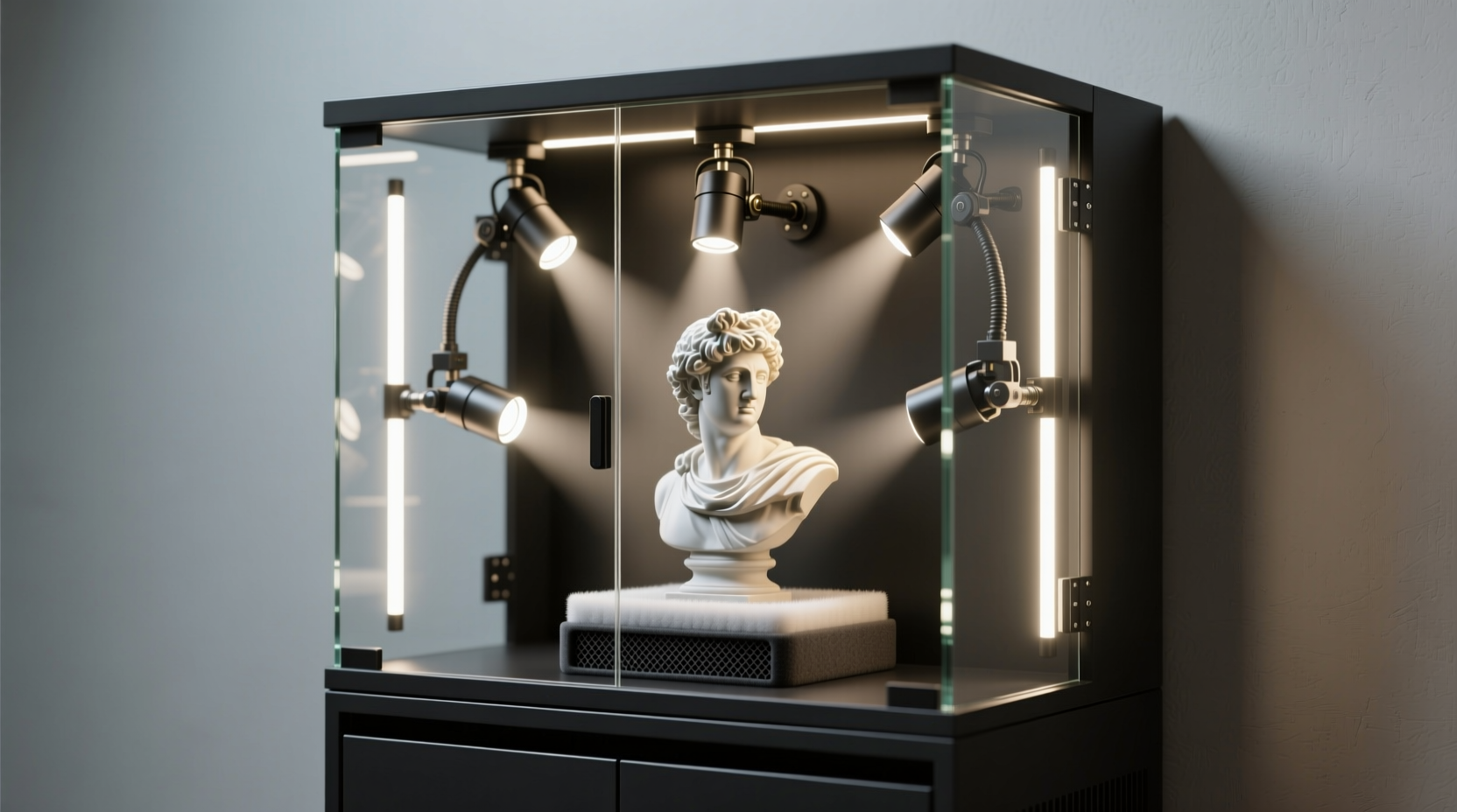 gaming statue closet storage with led spotlights