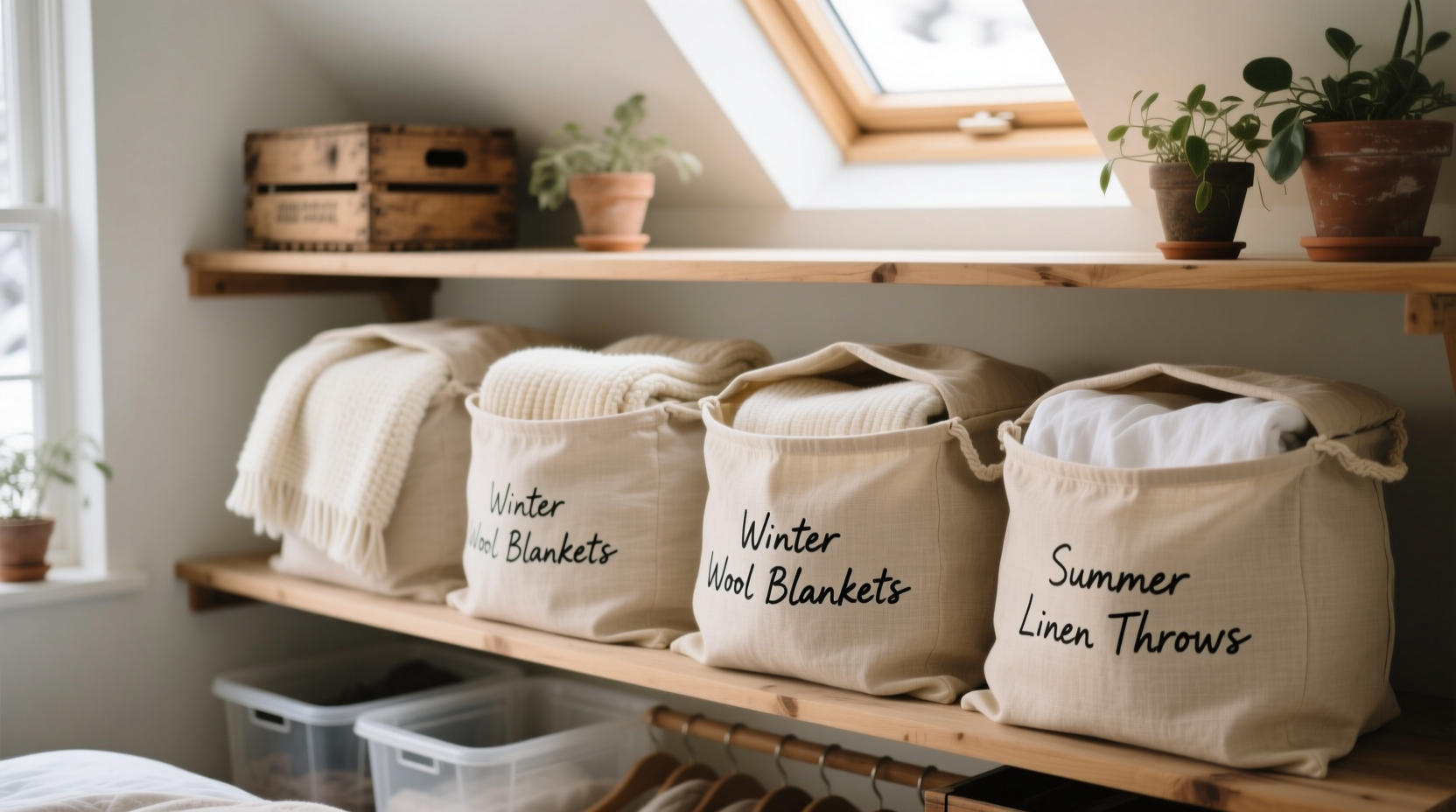 closet organization tips store blankets in cotton sacks