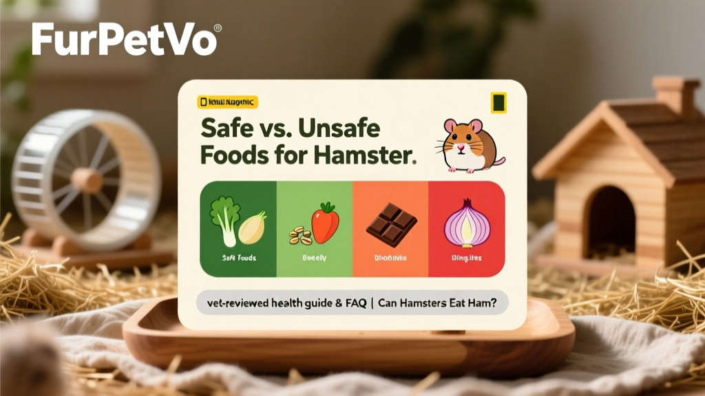 Infographic showing 'Safe vs. Unsafe Foods' for hamsters, featuring FurPetVo branding