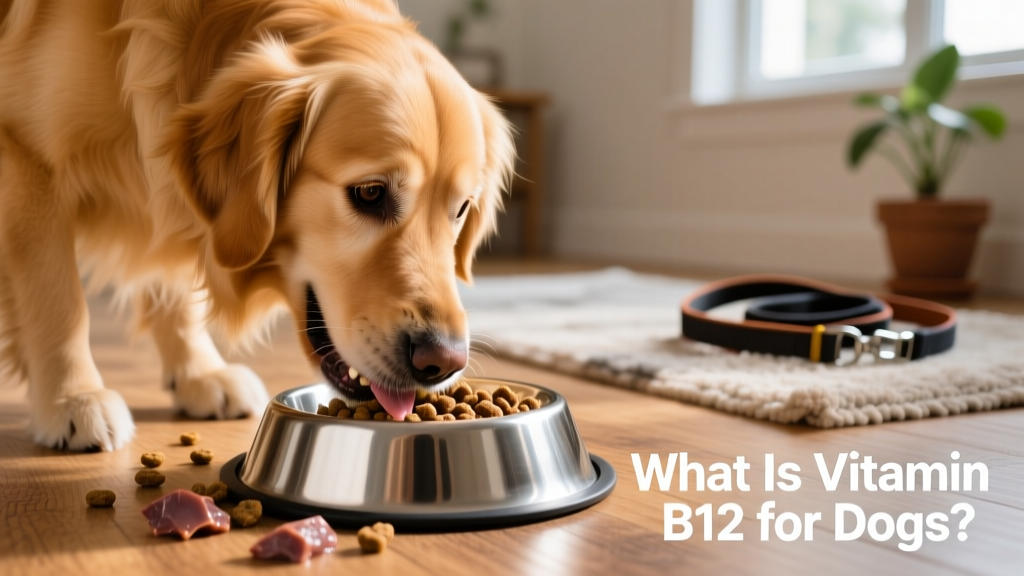 Close-up of a healthy dog eating from a stainless steel bowl with visible kibble and small pieces of cooked liver