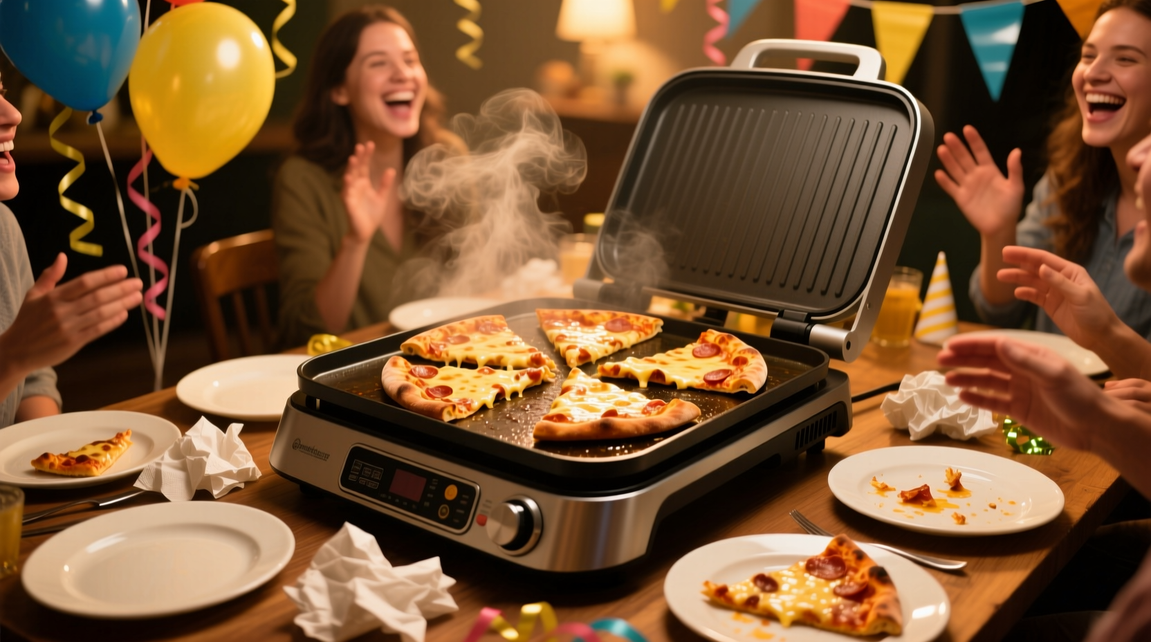 serving lots of pizza at a party reheat it with an electric griddle