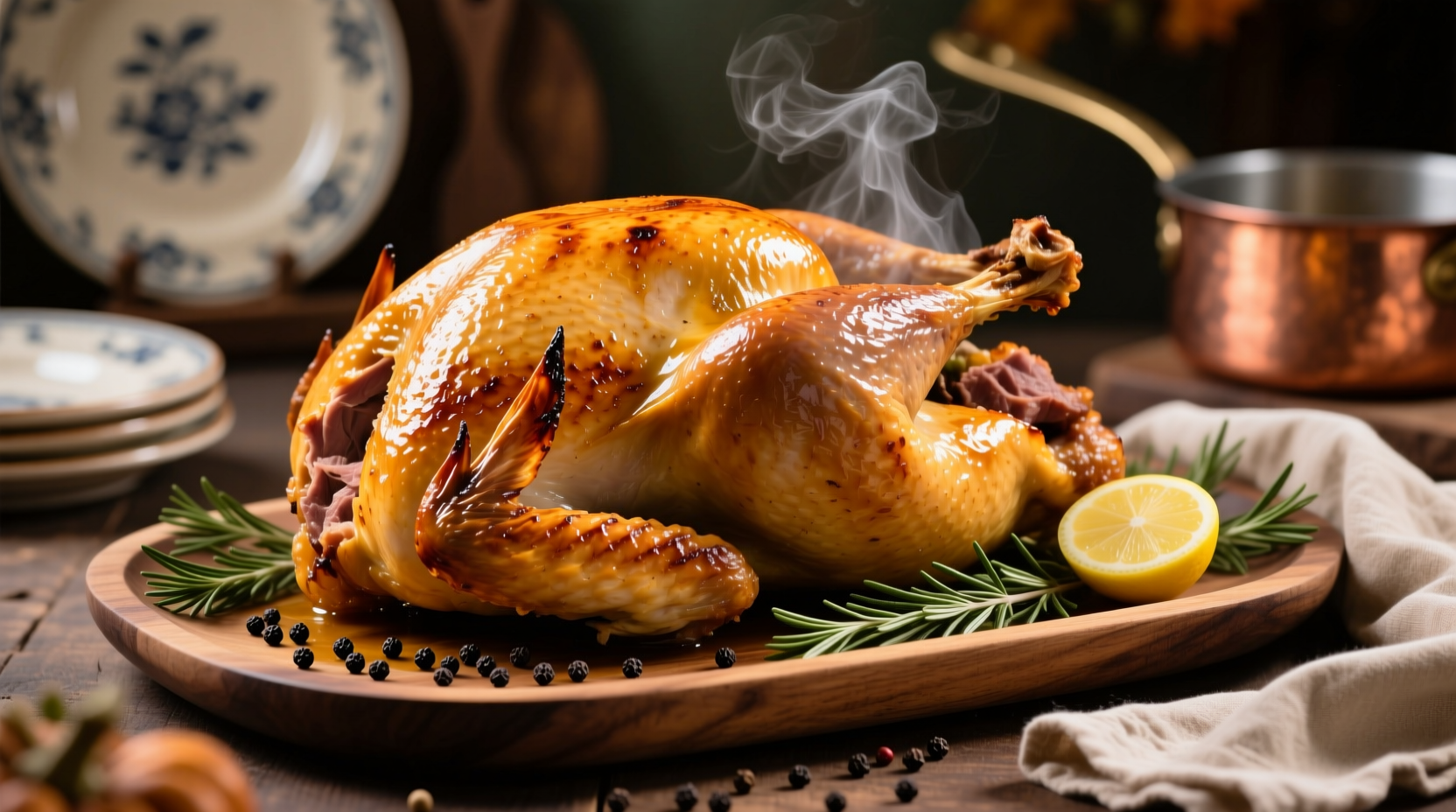 Perfectly roasted golden Butterball turkey on serving platter