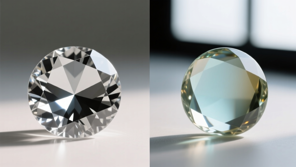 Side-by-side macro comparison of an acrylic resin faux gemstone and a glass cabochon, highlighting the difference in edge faceting.