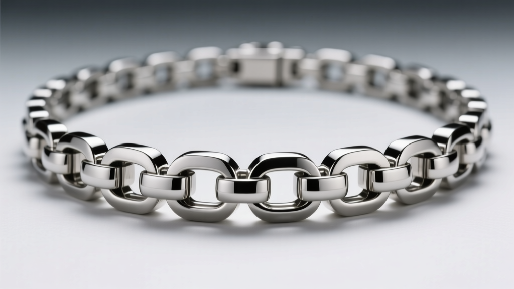 Macro shot of a steel spine necklace showing precise CNC-machined pivot points and a highly polished, reflective metallic surface.
