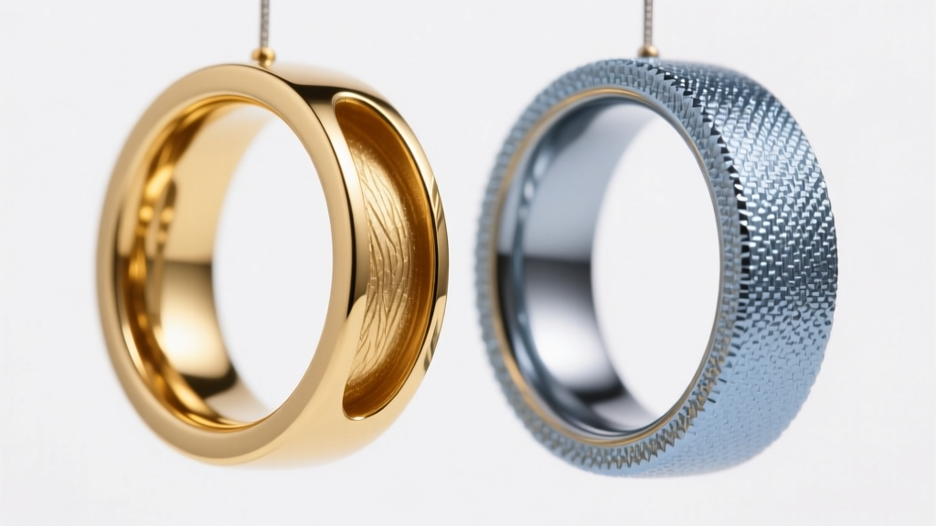 Cross-section of a hollow 14k gold hoop and a solid Grade 23 titanium hoop, showing internal structural differences clearly.
