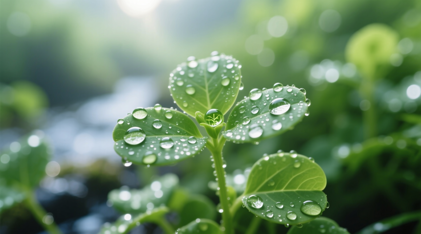 Fresh watercress with dew drops on leaves