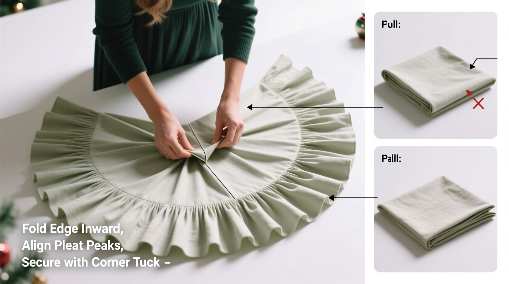 christmas tree skirt folding technique video tutorial vs written instructions which preserves pleats and shape
