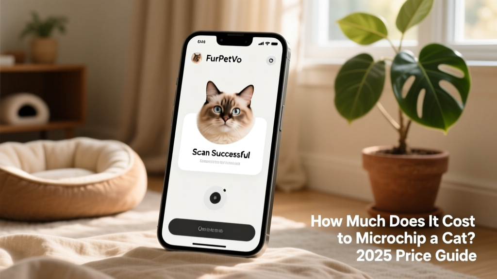 Smartphone screen showing FurPetVo app interface with cat profile and 'Scan Successful' notification