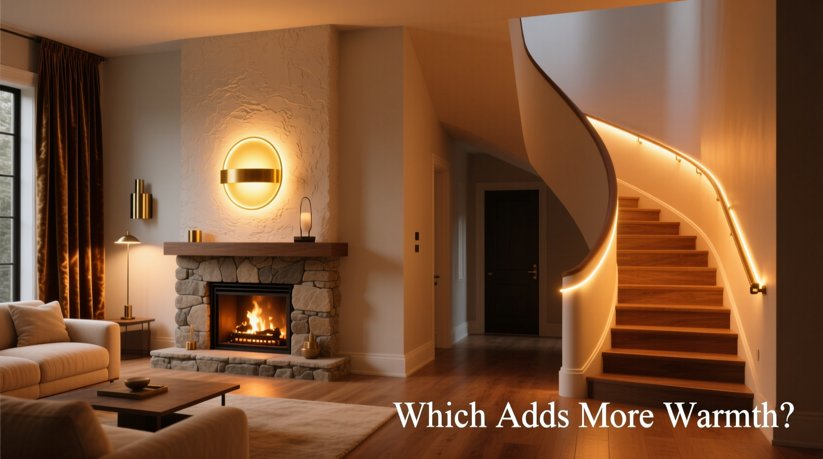 mantle lights vs stair railing wraps which adds more warmth to a room