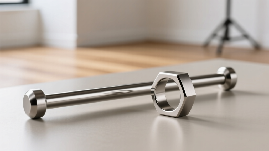 Titanium straight barbell beside a captive ring, showing the barbell