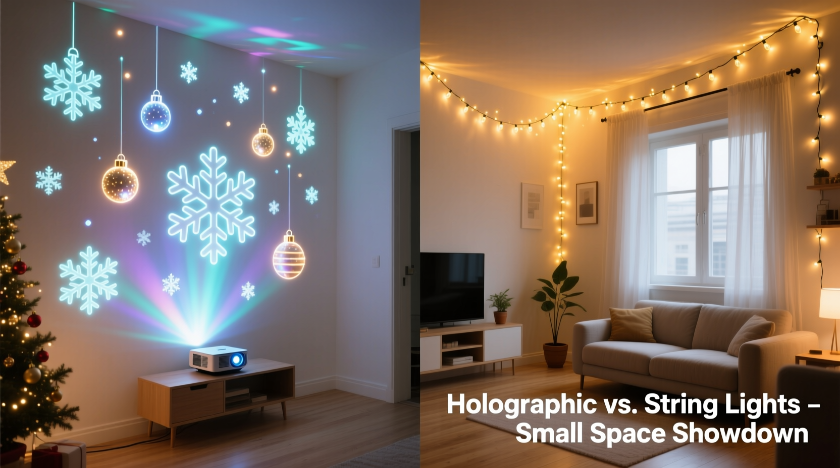are holographic christmas projectors better than string lights for small spaces