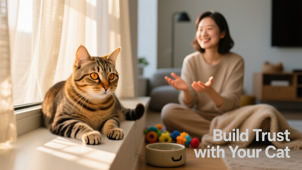 A relaxed cat making gentle eye contact with their human, illustrating mutual trust and affection