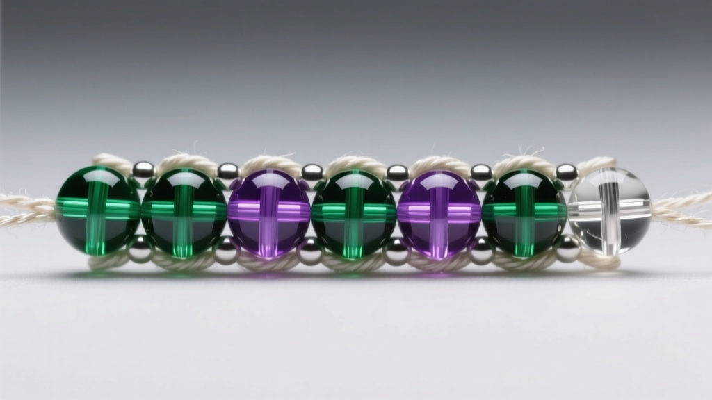 Macro of 11/0 Miyuki seed beads in peyote stitch showing tight thread tension and uniform glass alignment under studio light.