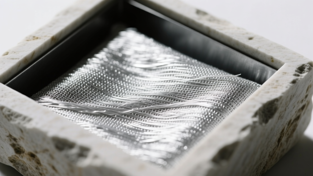 Macro shot of anti-tarnish Pacific Silvercloth lining inside a stone box, showing fine woven texture and zinc-impregnated fibers.