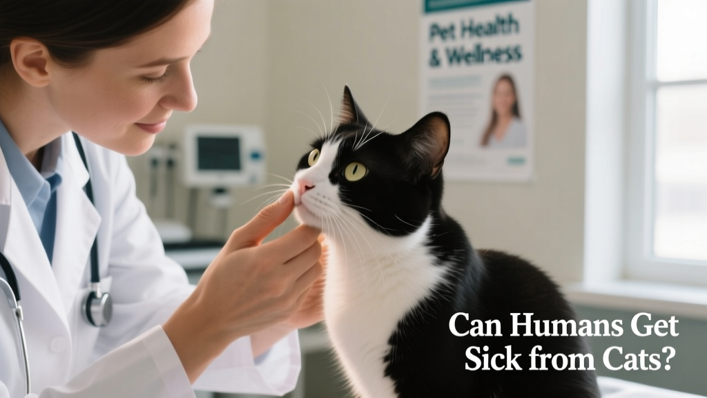 Close-up of a veterinarian examining a cat’s nose and eyes during a routine check-up