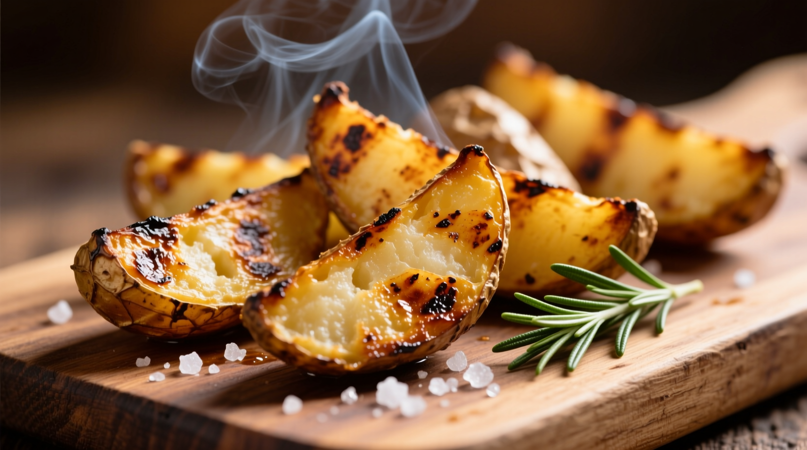 Grilled potato wedges with char marks