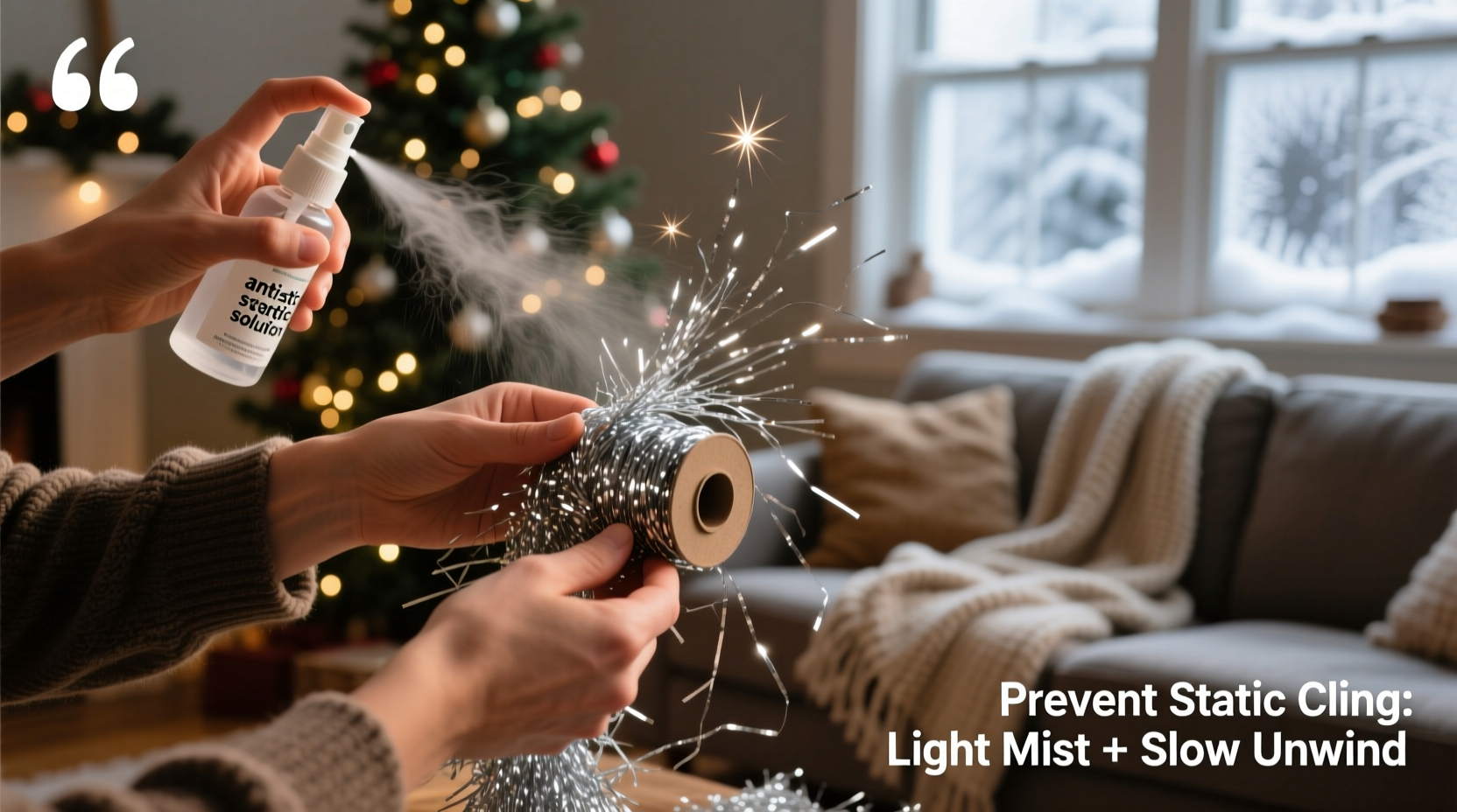 how to prevent static cling on tinsel when unwrapping in dry winter air