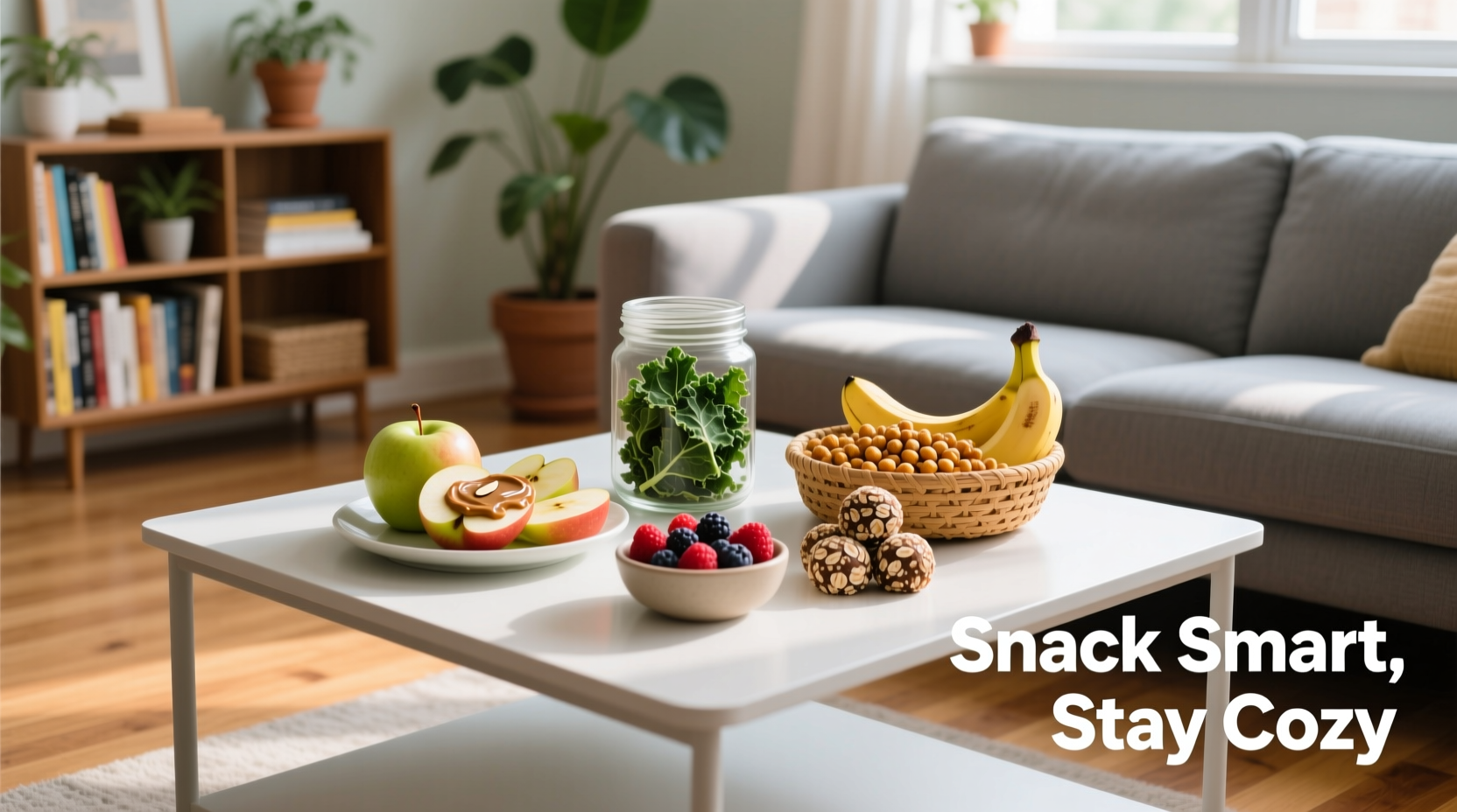 Healthy couch potato snack options arranged neatly