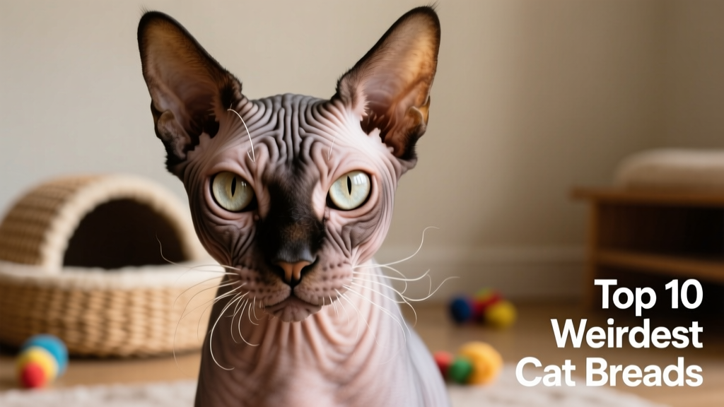 A close-up portrait of a Lykoi cat showing its distinctive partially hairless face, intense eyes, and wiry whiskers
