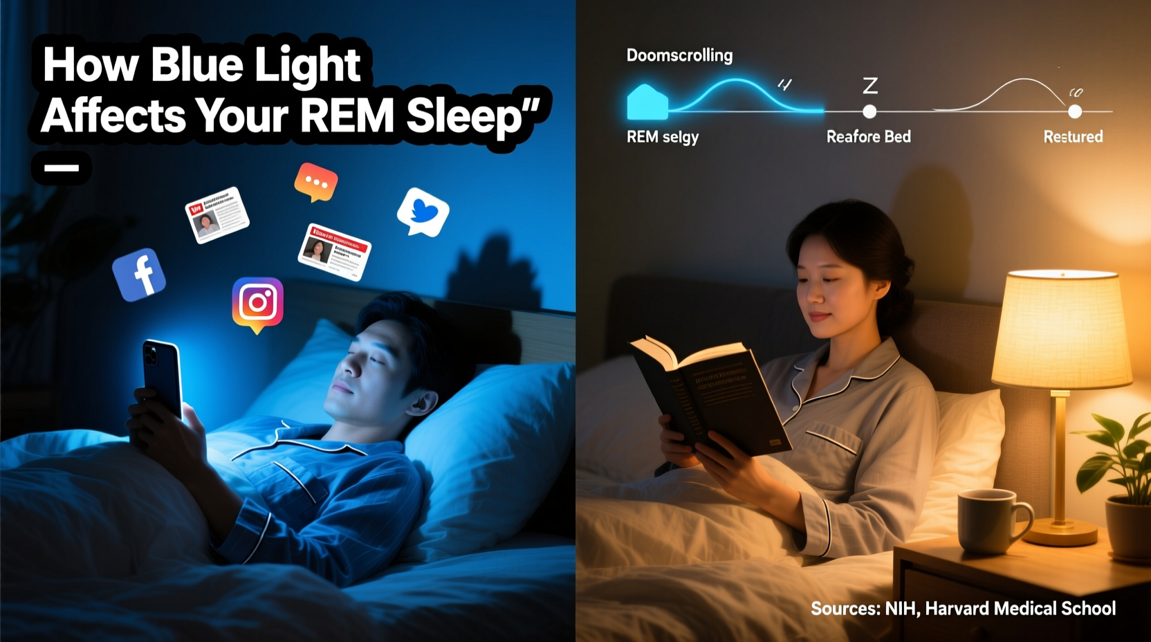 doomscrolling vs reading before bed how blue light actually affects rem sleep cycles