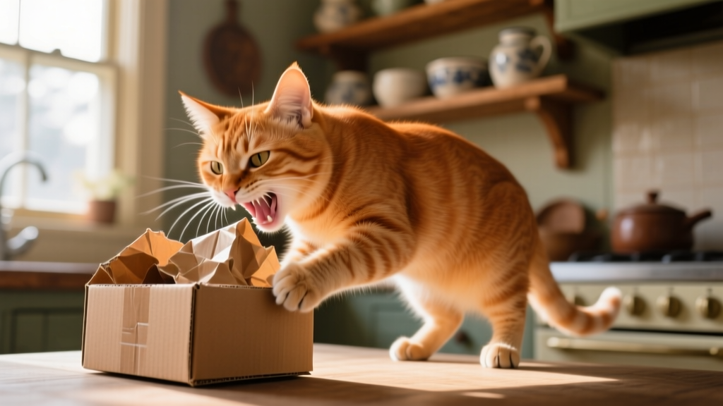 Orange Cat Crunching Through Cardboard Has People Transfixed