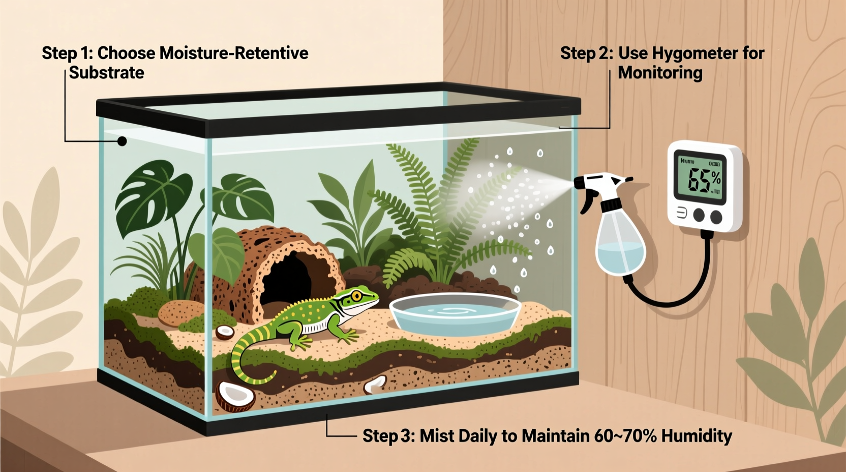 how to set up a reptile terrarium with proper humidity levels