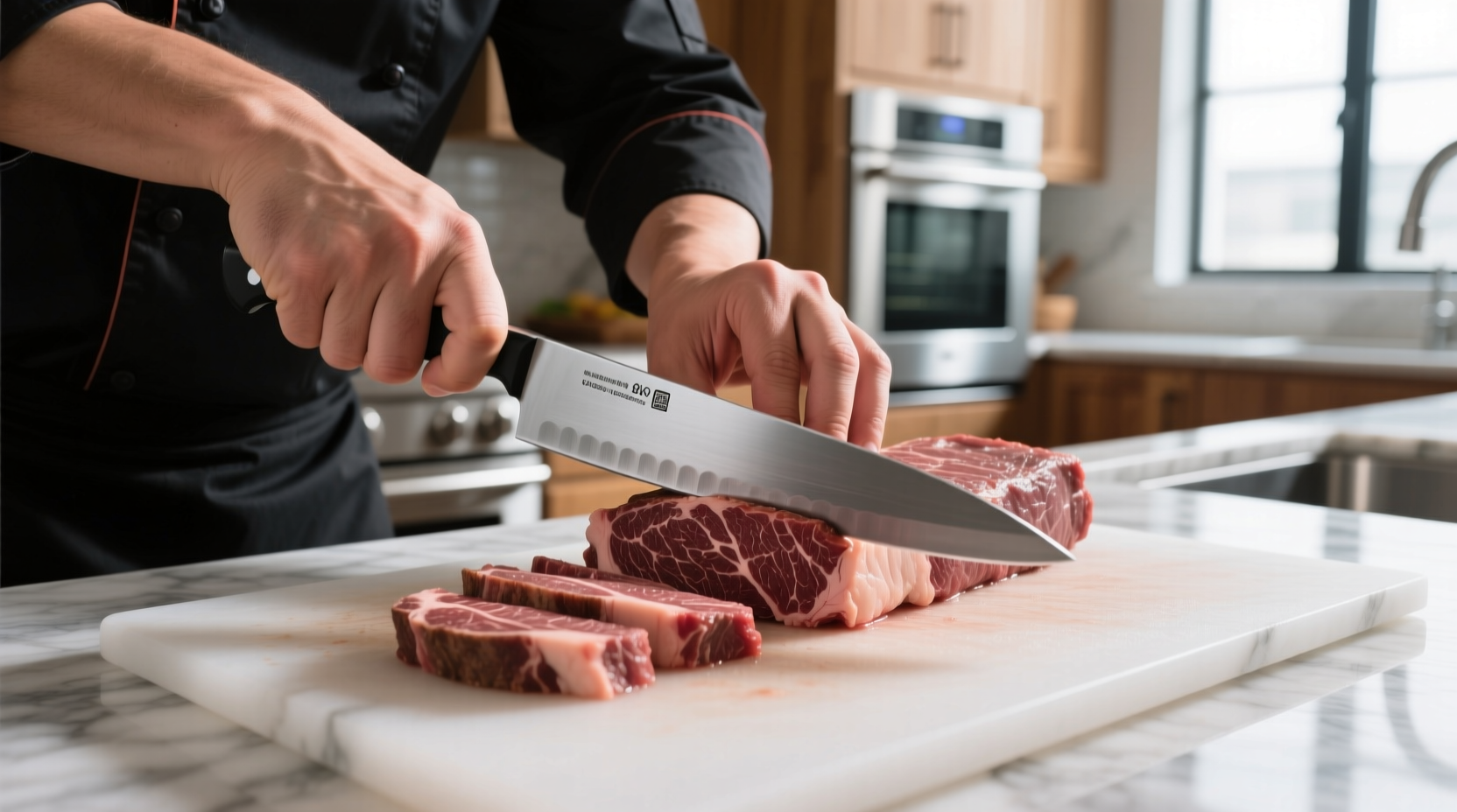 knife skills how to cut a whole strip into steaks beef