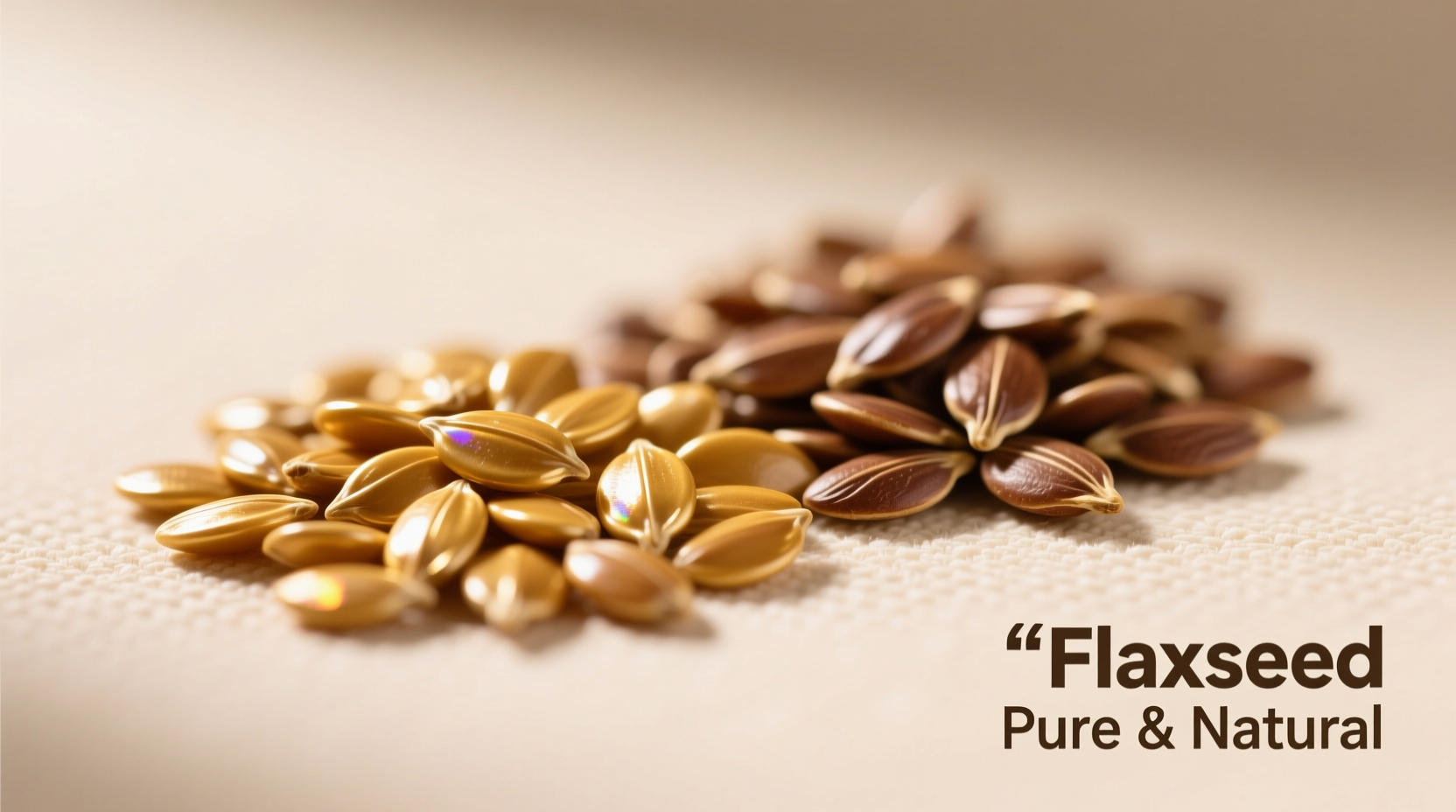 Close-up of golden and brown flaxseed side by side