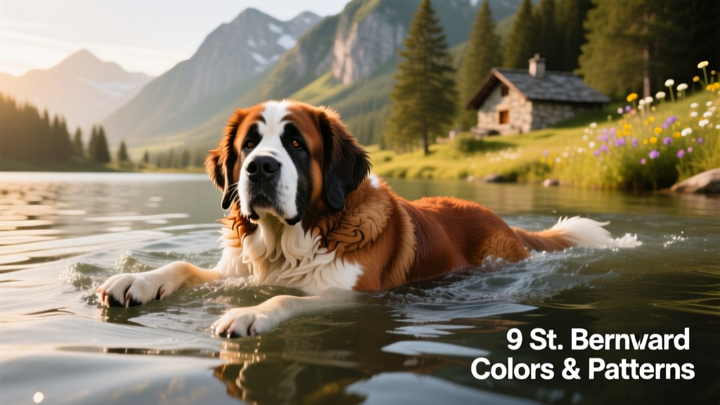 Saint bernard dog swimming in summer