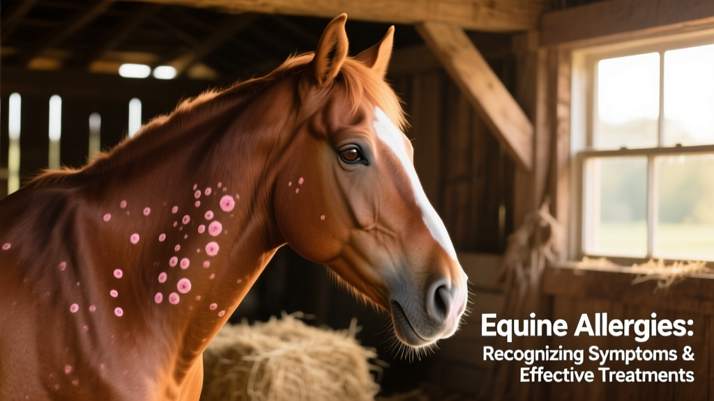 Close-up of a horse with mild hives along the neck and shoulder, showing raised, rounded welts on otherwise healthy skin