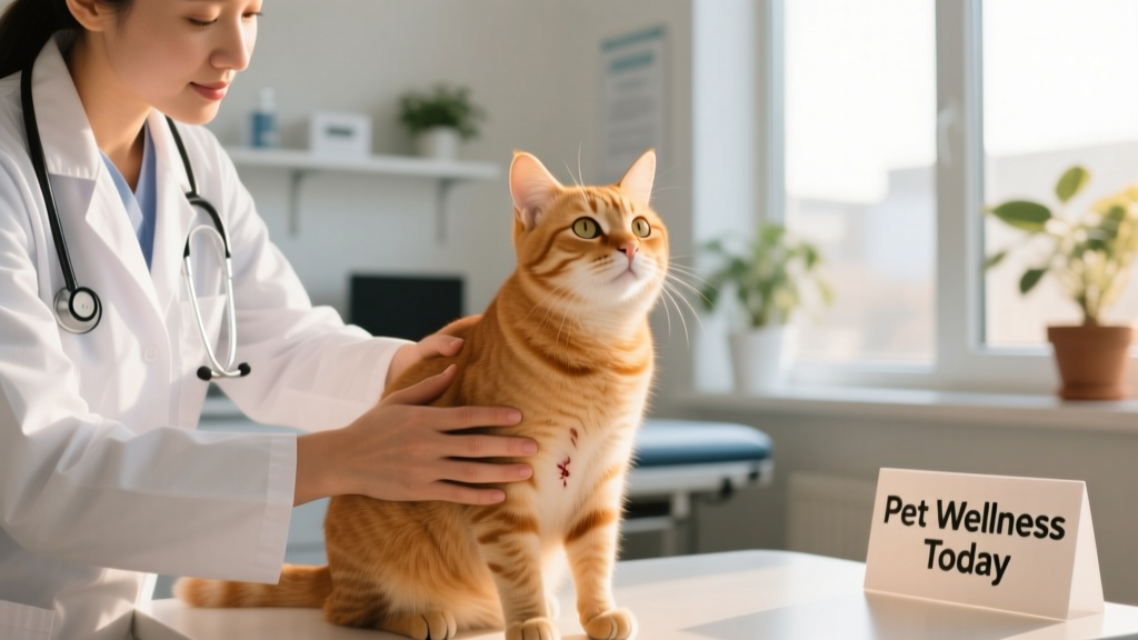 Veterinarian gently examining a cat’s abdominal area during a wellness check