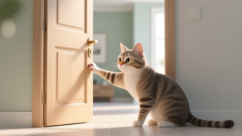 Cat Paw Pushing Doors Open: Problem Solving