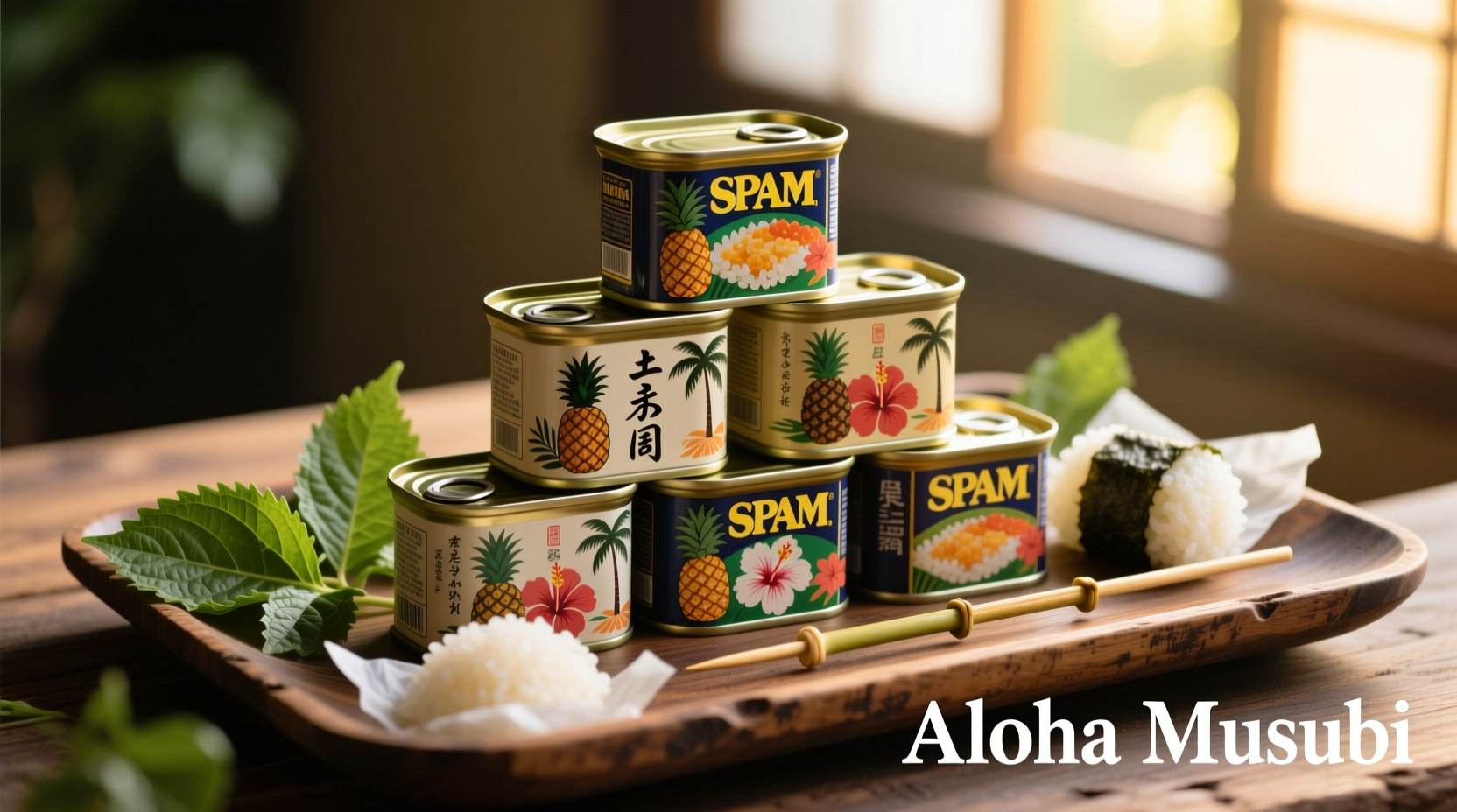 Spam cans arranged in traditional Hawaiian musubi preparation