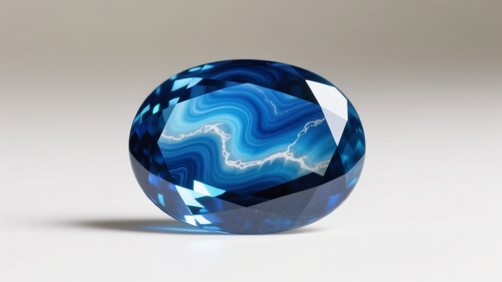 Macro shot of a polished AAA-grade Larimar cabochon showing deep blue pectolite patterns and minimal white veining.
