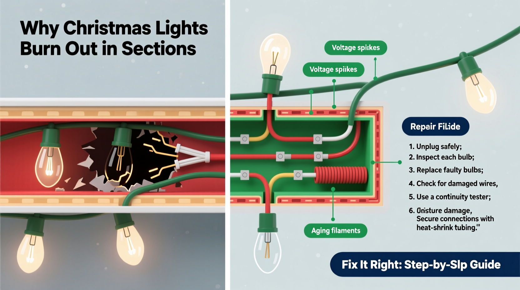 why do some christmas lights burn out in sections and how to fix it