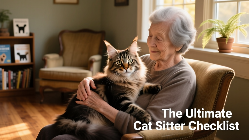 an older person gently holding and cuddling a calm Maine Coon kitten