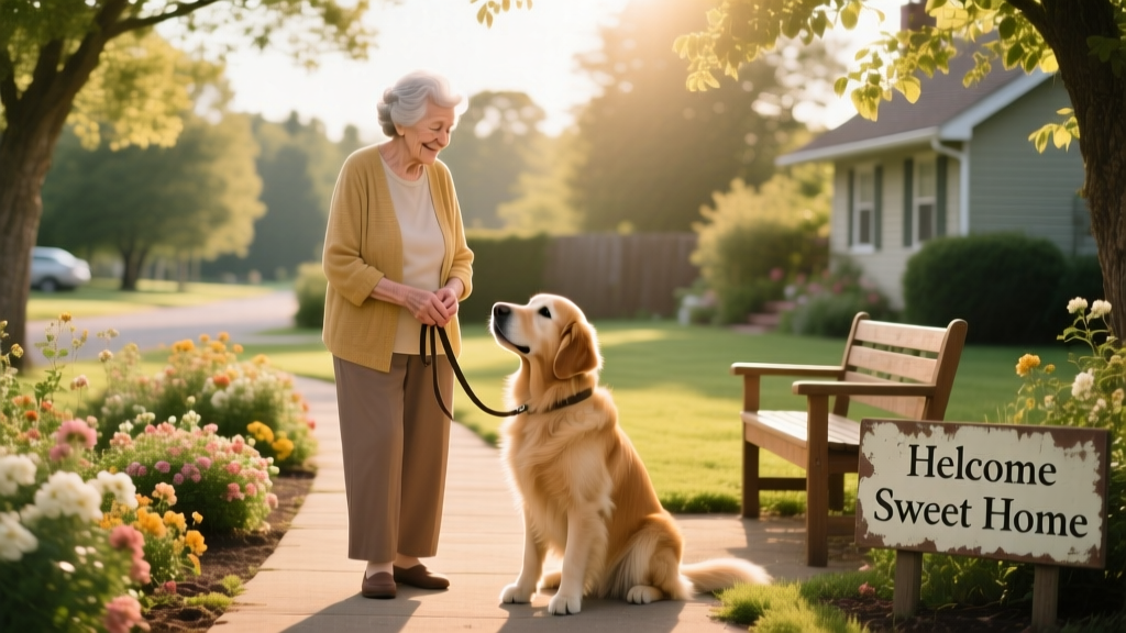 woman with dog standing outsdie