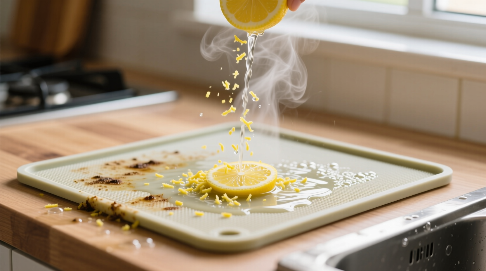 eco friendly cleaning silicone mat with lemon zest