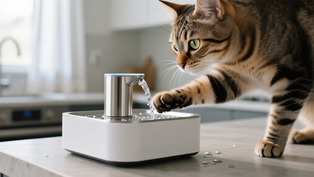 Cat Paw Bumping the Pet Water Fountain: Drink Request