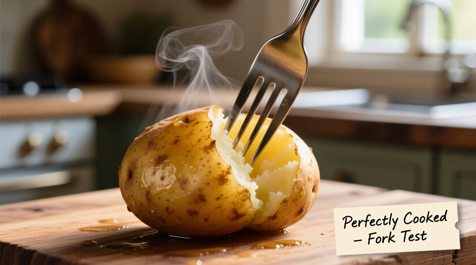 Perfectly cooked potatoes with fork test demonstration