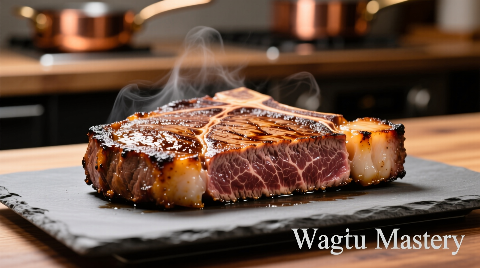 Perfectly seared wagyu steak with caramelized crust