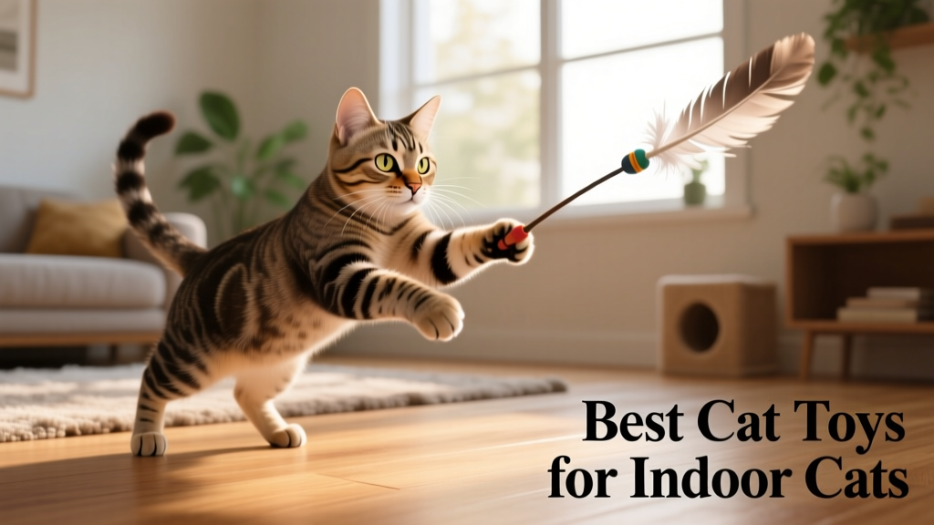 A cat playing with a wand toy