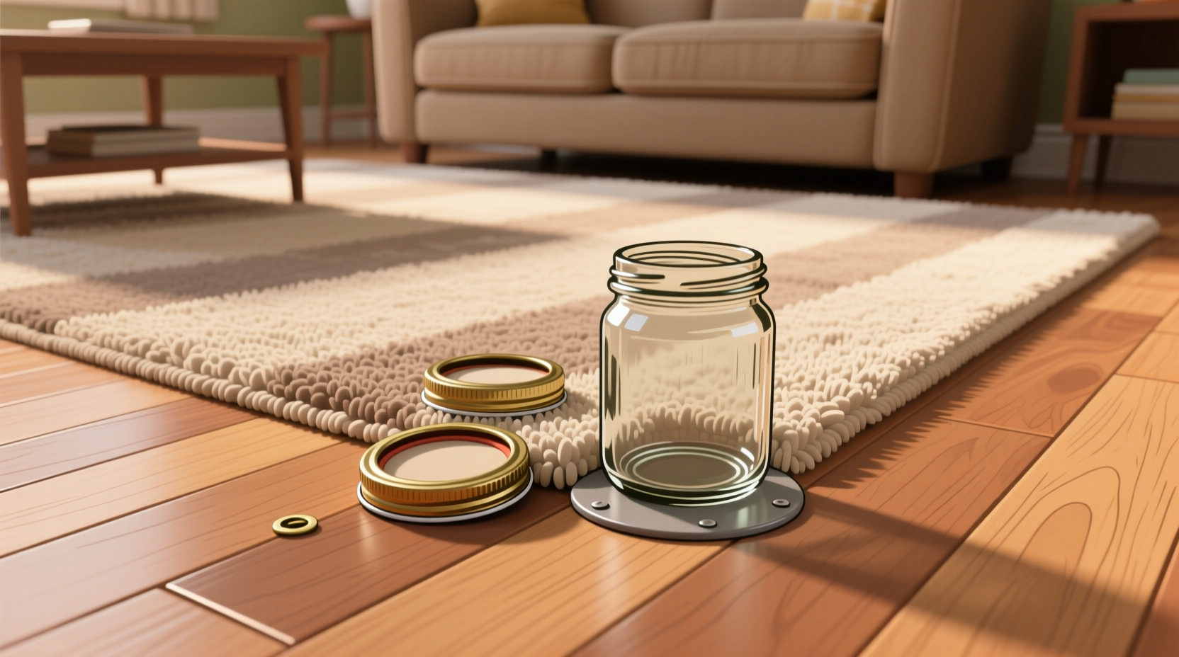 keep throw rugs from slipping with canning jar seals