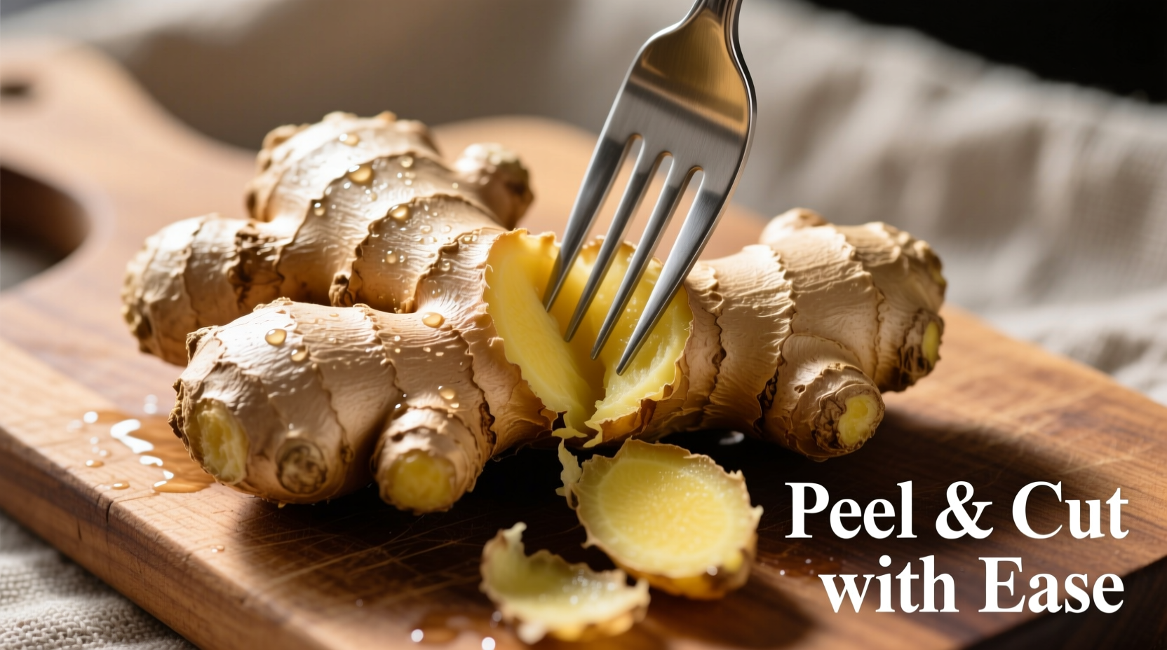 using ginger with a fork for easy peeling and cutting