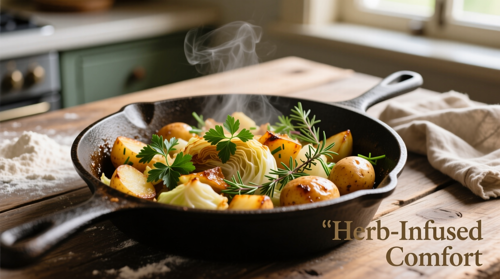 Cabbage and potato skillet with herbs
